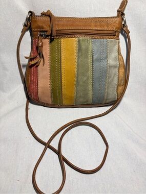 Vintage Fossil Rainbow Patchwork Leather & Suede Crossbody Bag